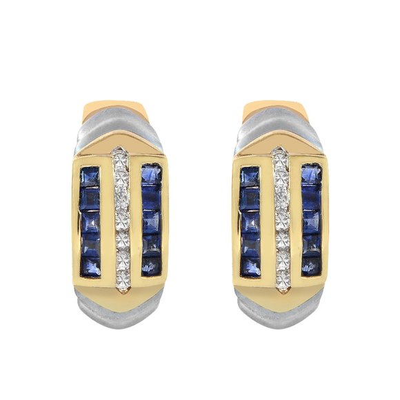 0.75 Ct.tw. Sapphire And 0.20 Ct.tw. Diamond Earrings 14K Yellow Gold - Picture 2 of 3